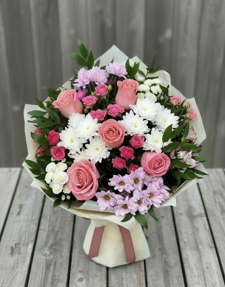 Букет цветов из: Альстромерии, Гвоздики, Розы и Хризантемы в Али-Бердуковском