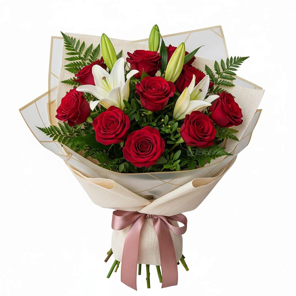 Букет цветов из: Лилии и Розы в Али-Бердуковском