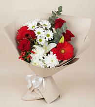Букет цветов из:  Розы, Хризантемы, Герберы и Лилии в Али-Бердуковском