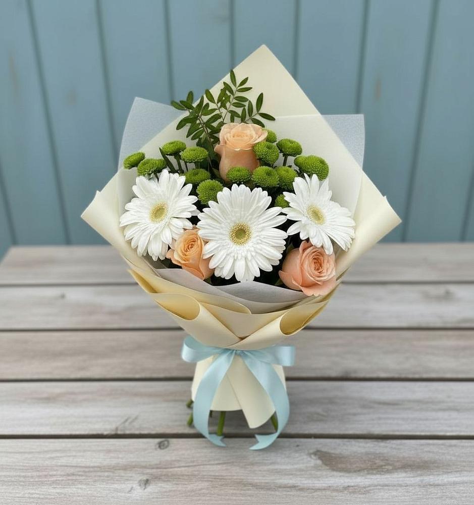 Букет цветов из: Герберы, Розы и Хризантемы в Али-Бердуковском