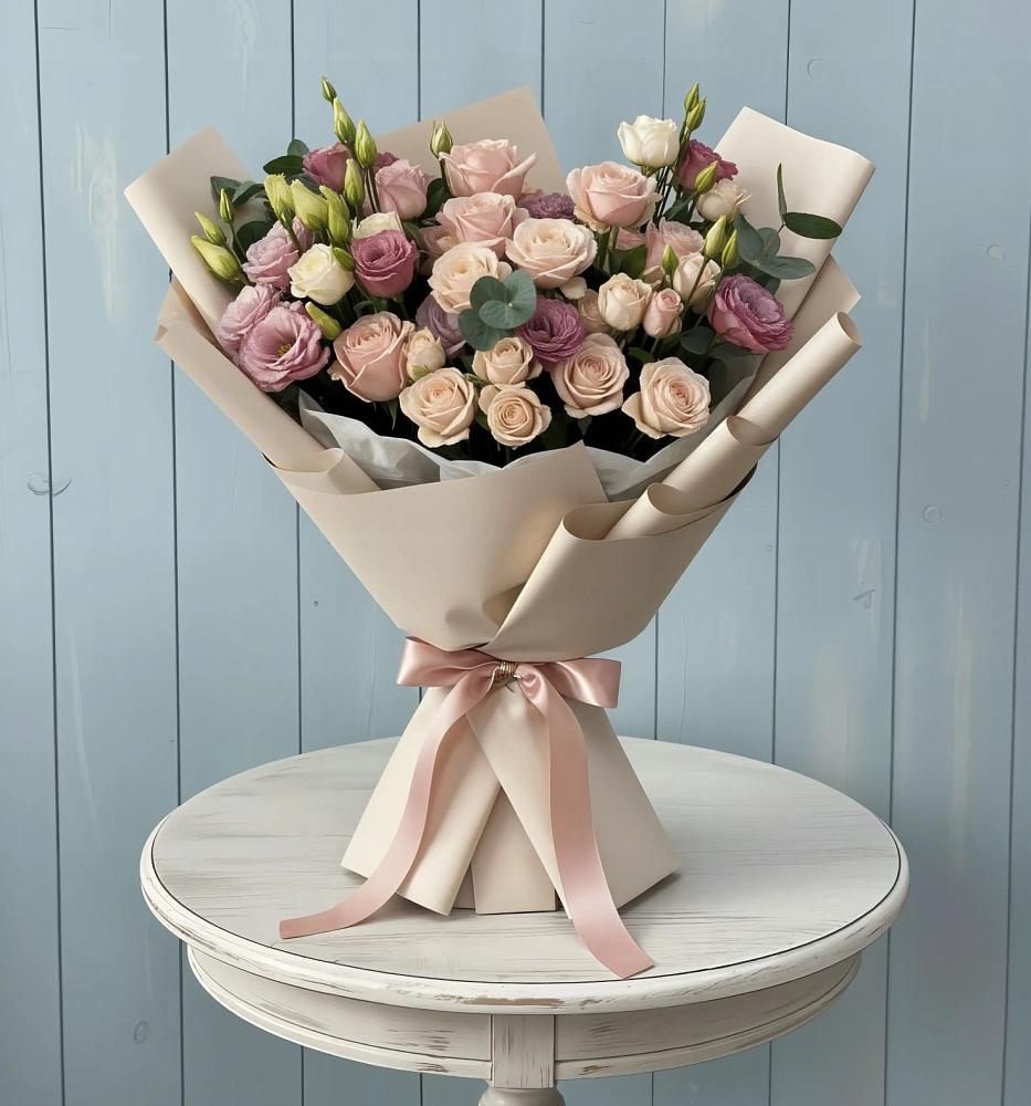 Букет цветов из: Розы и Лизиантусы в Али-Бердуковском