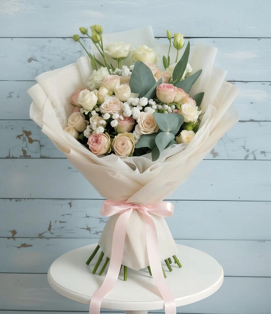 Букет цветов из: Розы и Лизиантусы в Али-Бердуковском